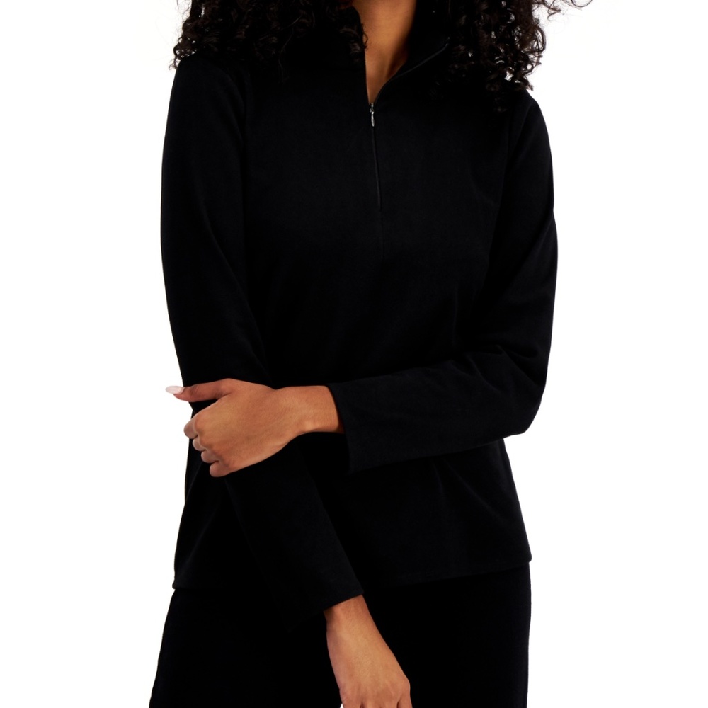 Alfani Quarter-Zip Mock-Neck Black Top, Created for Macy's Size S